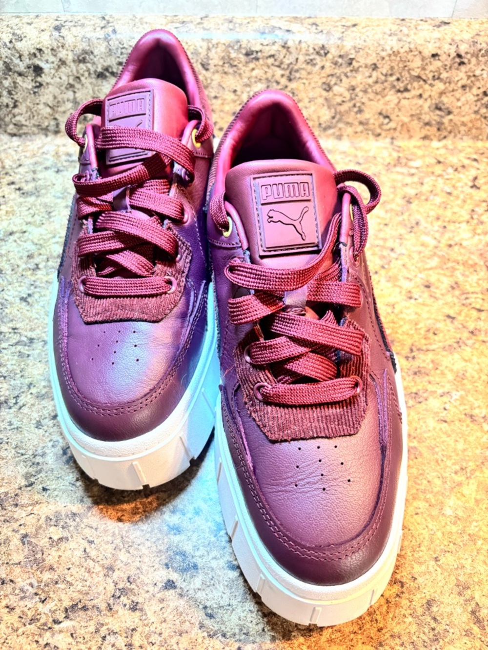 Puma Plum Low-Top Platform Sneakers with White Sole Unisex